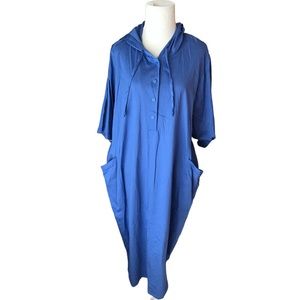 Vintage Marimekko cobalt blue hooded caftan / housecoat